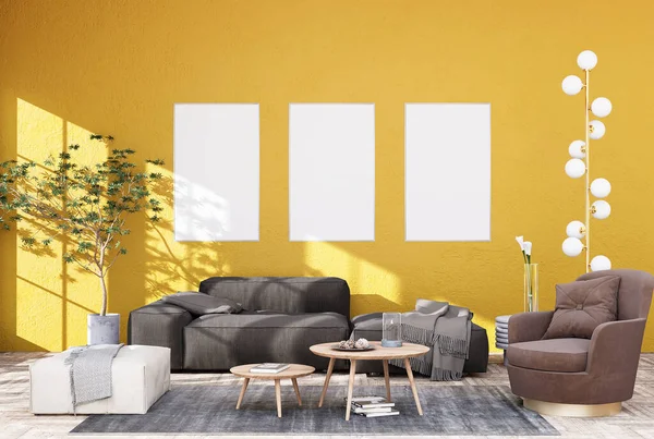 Mock Poster Frame Modern Interior Background Living Room Decorations Scandinavian — Stock Photo, Image