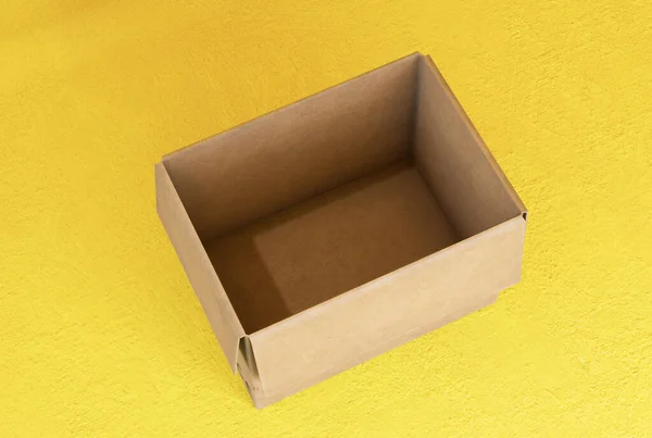 Empty Open Cardboard Boxes Yellow Background — Stock Photo, Image