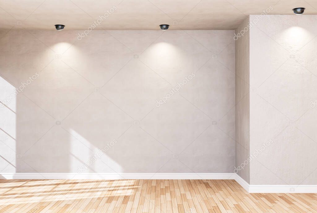 Home interior mockup with empty room color wall and decorated with wooden floors. 3D rendering