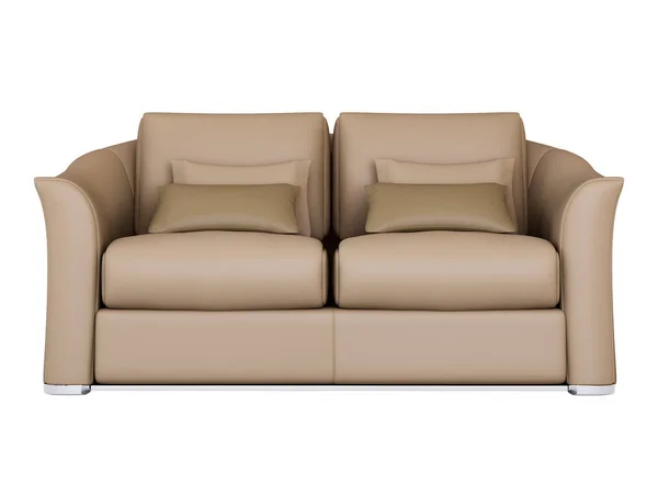 Furniture Beige Leather Double Sofa Isolated White Background Decoration Design — Stockfoto