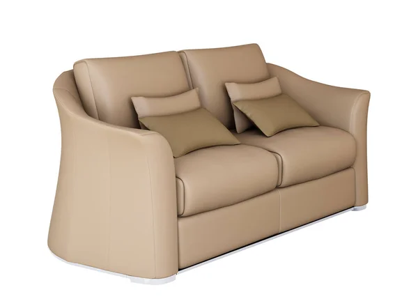 Furniture Beige Leather Double Sofa Isolated White Background Decoration Design — ストック写真