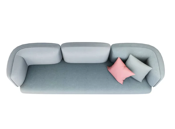 Furniture Top View Cyan Fabric Nordic Double Sofa Isolated White — ストック写真