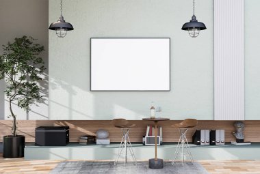 mock up poster frame in modern interior fully furnished rooms background, living room, 3D rendering