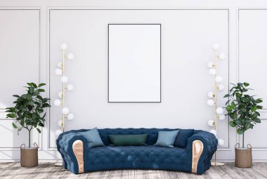 mock up poster frame in modern interior fully furnished rooms background, living room, 3D rendering