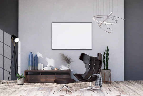 Mock Poster Frame Modern Interior Fully Furnished Rooms Background Living — Stok Foto
