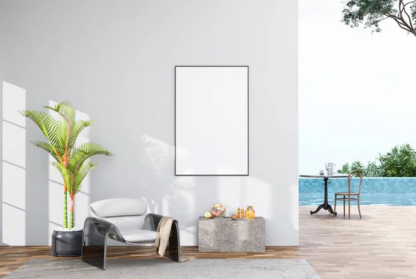 Mock Poster Frame Modern Interior Fully Furnished Rooms Background Living — Stockfoto