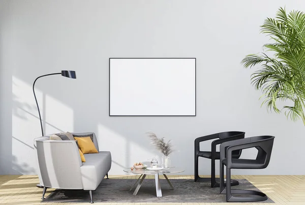 Mock Poster Frame Modern Interior Fully Furnished Rooms Background Living — Stock Fotó
