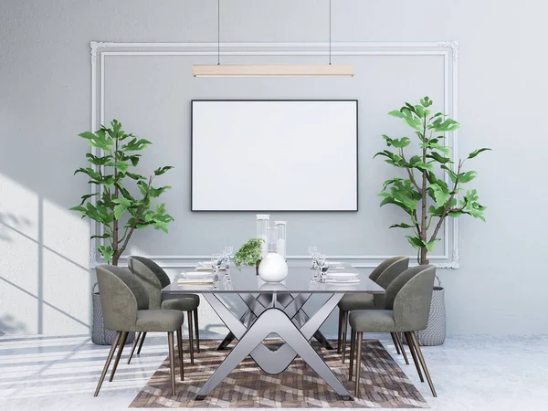 Mock Poster Frame Modern Interior Fully Furnished Rooms Background Dining — Zdjęcie stockowe