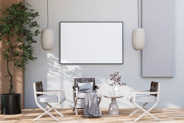 Mock Poster Frame Modern Interior Fully Furnished Rooms Background Living — Stock Fotó