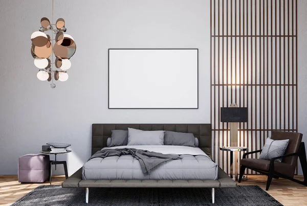 Mock Poster Frame Modern Interior Fully Furnished Rooms Background Bedroom — Stockfoto