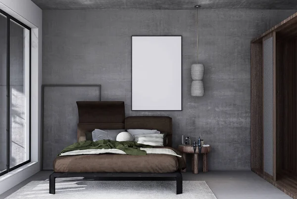 Mock Poster Frame Modern Interior Fully Furnished Rooms Background Bedroom — Stockfoto