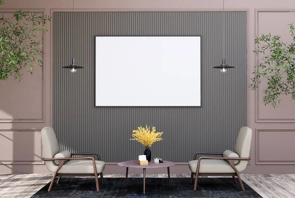 Mock Poster Frame Modern Interior Fully Furnished Rooms Background Living — Zdjęcie stockowe