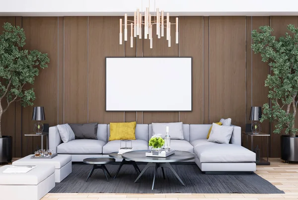 Mock Poster Frame Modern Interior Fully Furnished Rooms Background Living — Stockfoto