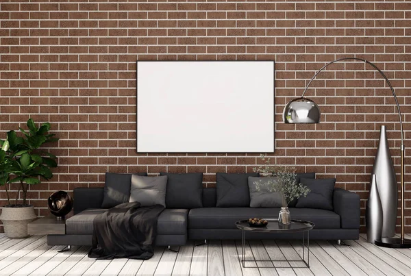Mock Poster Frame Modern Interior Fully Furnished Rooms Background Living — Stock Photo, Image