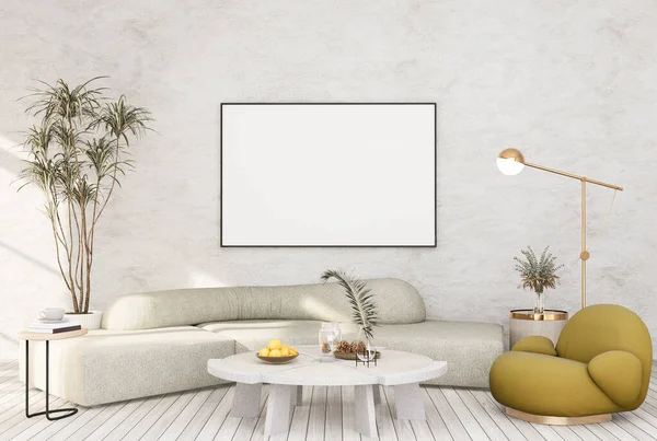 Mock Poster Frame Modern Interior Fully Furnished Rooms Background Living — Stock Photo, Image