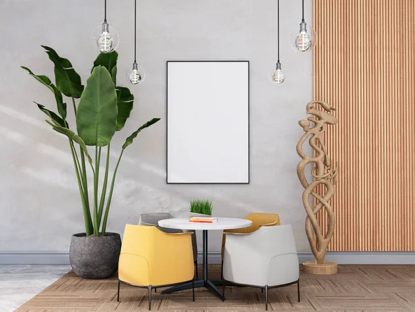 Mock Poster Frame Modern Interior Fully Furnished Rooms Background Cafe — Foto Stock
