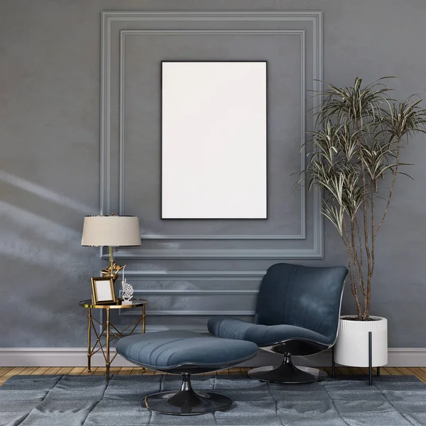 mock up poster frame in modern interior fully furnished rooms background, living room, 3D rendering