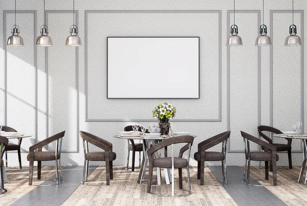 Mock Poster Frame Modern Interior Fully Furnished Rooms Background Cafe — Zdjęcie stockowe