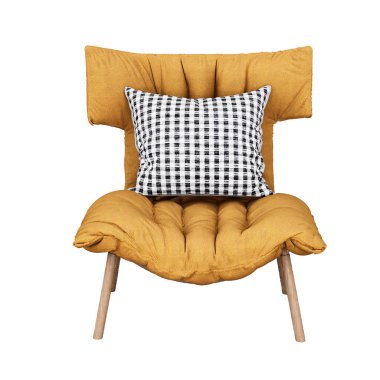 3d Furniture modern wood grain yellow fabric single sofa isolated on a white background, Decoration Design for Living., 3D Rendering