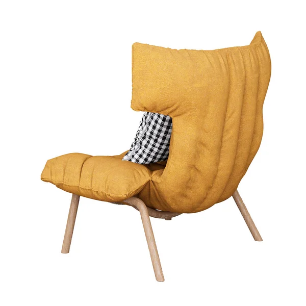 Furniture Modern Wood Grain Yellow Fabric Single Sofa Isolated White — 图库照片