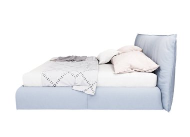 3d Furniture modern blue leather double bed isolated on a white background, Decoration Design for bedroom., 3D Rendering