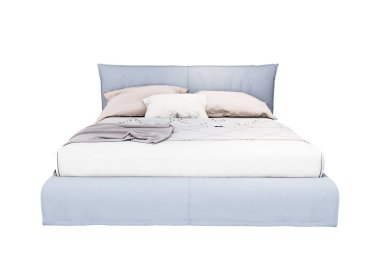 3d Furniture modern blue leather double bed isolated on a white background, Decoration Design for bedroom., 3D Rendering