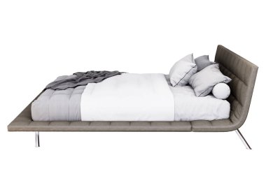 3d Furniture dark fabric double bed isolated on a white background, Decoration Design for bedroom., 3D Rendering