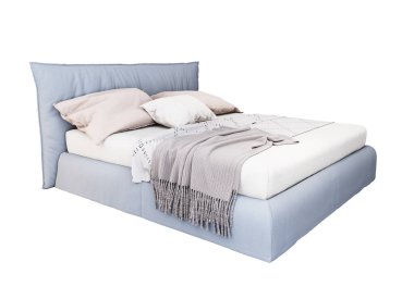 3d Furniture modern blue leather double bed isolated on a white background, Decoration Design for bedroom., 3D Rendering