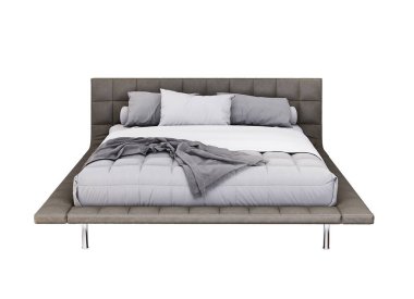 3d Furniture dark fabric double bed isolated on a white background, Decoration Design for bedroom., 3D Rendering