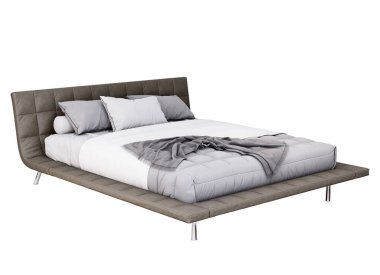 3d Furniture dark fabric double bed isolated on a white background, Decoration Design for bedroom., 3D Rendering