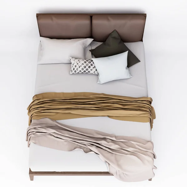 Furniture Top View Modern Double Bed Isolated White Background Clipping — Stockfoto