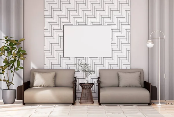Mock Poster Frame Modern Interior Fully Furnished Rooms Background Living — Stok Foto