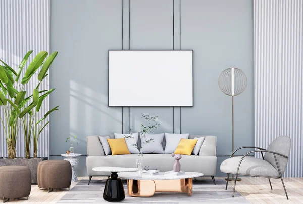 Mock Poster Frame Tropical Interior Fully Furnished Rooms Background Living — Fotografia de Stock