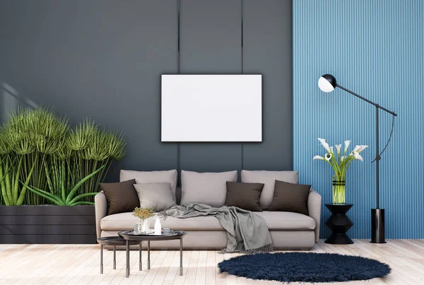 Mock Poster Frame Modern Interior Fully Furnished Rooms Background Living — Photo