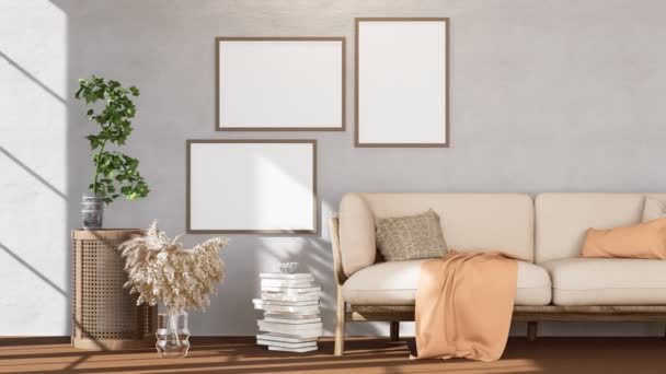 Modern Interior Design Scandinavian Apartment Set Photo Frames Living Room — Stockvideo