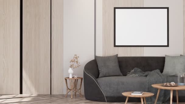 Modern Interior Design Scandinavian Apartment Furniture Fixture Living Room Neutral — Vídeos de Stock