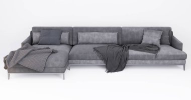 3d Furniture modern fabric corner multi-seat isolated on a white background with Clipping path, Decoration Design for living room., 3D Rendering