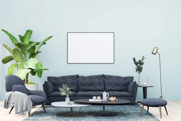 Mock Poster Frame Modern Interior Fully Furnished Rooms Background Living — Zdjęcie stockowe