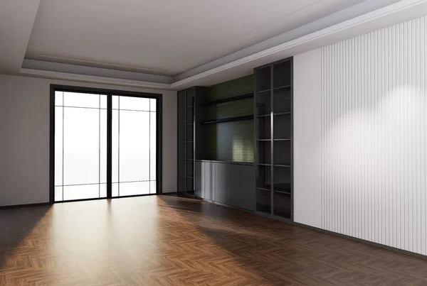 Home Interior Rendering Empty Room Color Wall Decorated Wooden Floors — 스톡 사진