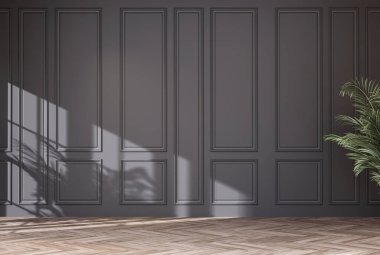 Ev dekorasyonu boş oda rengi duvarla ve ahşap zeminle dekore edilmiş. 3 Boyutlu Hazırlama, 3 Boyutlu Resim