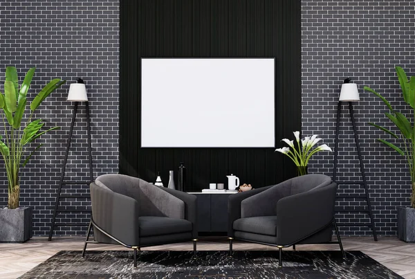 Model çerçeve, modern iç dekorasyonla döşenmiş odalar, arka plan, oturma odası, mesaj veya içerik için. 3B görüntüleme, 3B Görüntü