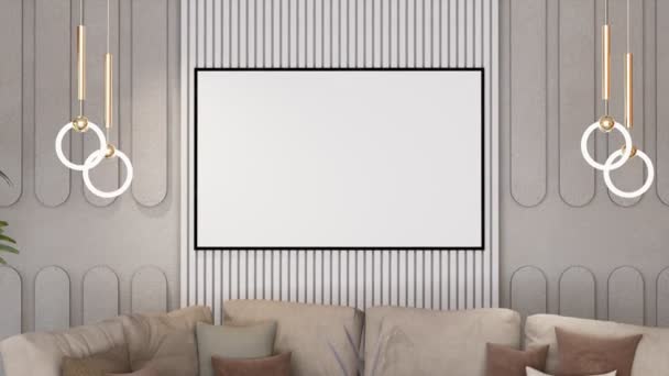 Stylish Living Room Interior Modern Apartment Trendy Furniture Photo Frame — Stock Video