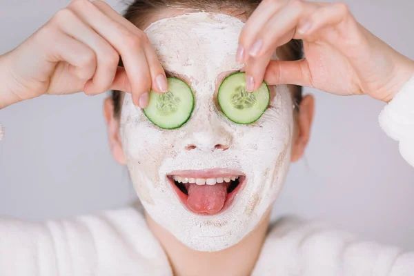 Young Woman Clay Mask Photo Attractive Young Woman Covering Her — Stock Photo, Image