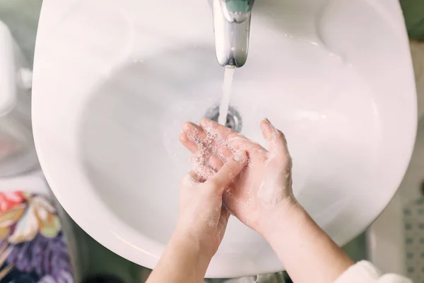 Close Shot Washing Hands Soap Bathroom Sink — Stock Photo, Image