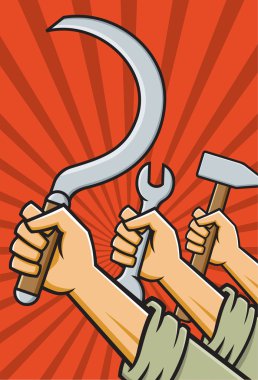 Fists holding tools high clipart
