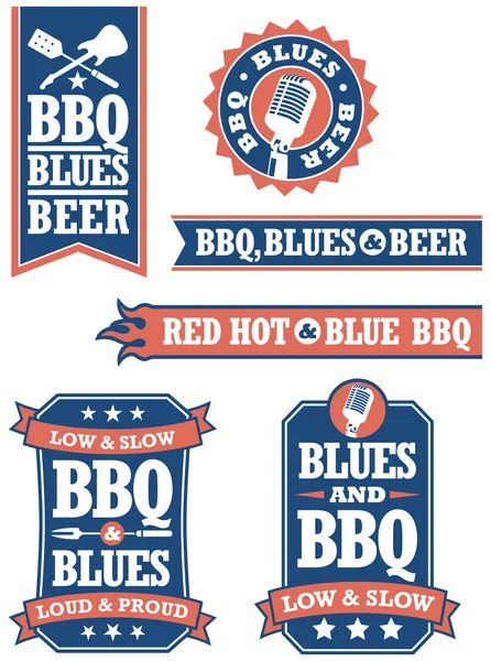 Barbecue en blues badges — Stockvector