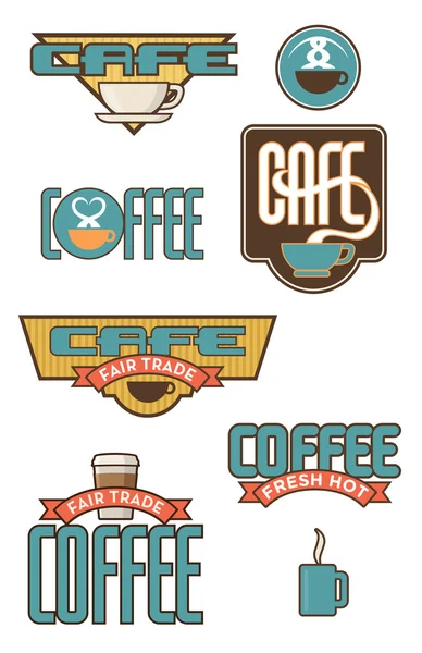 Osm kávy a café emblémy — Stockový vektor