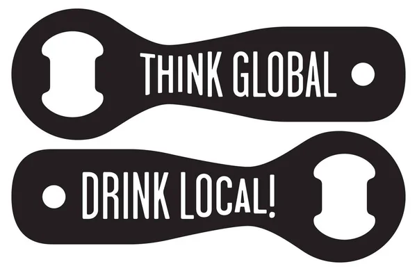 Think Global Drink Local Craft Beer Designvector Иллюстрация Открывателей Бутылок — стоковый вектор