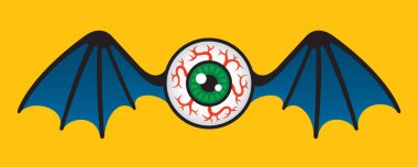 Uçan Göz Topu Vektör Grafiği. Yarasa veya ejderha kanatlarıyla uçan insan gözünün vektör yansıması..