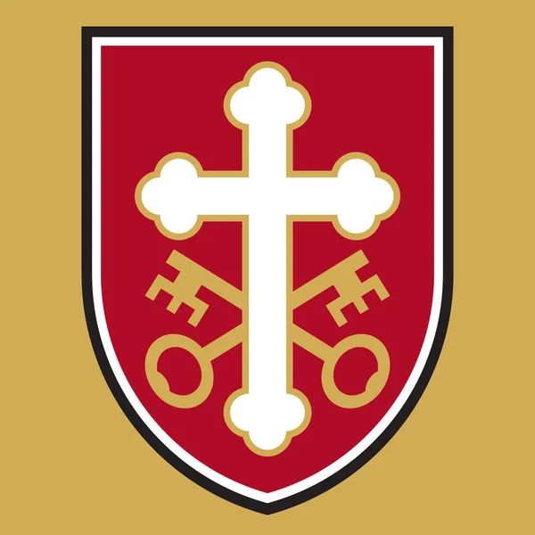 Christian Cross Badge Logo Design Crossed Keys Vector Illustration Ornate — Stock Vector